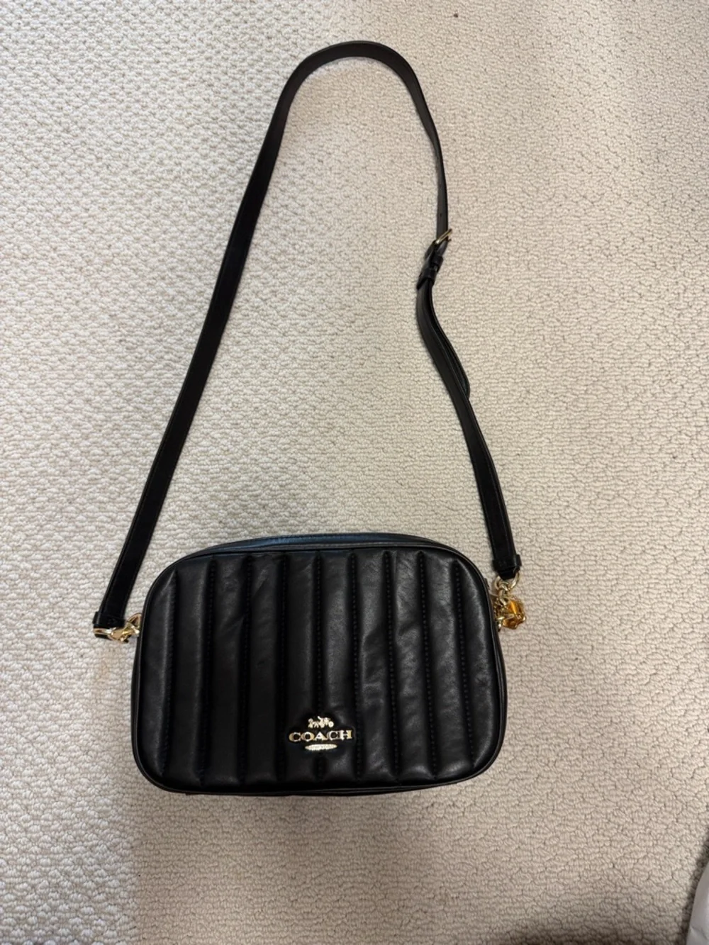 Coach Jess PuffyQuilted Leather Camera Crossbody Bag Black & Gold - C1569 - Picture 8 of 10